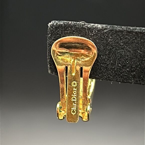 VTG Christian Dior Rhinestone Baguette Gold Half Hoops Clip Ons - Picture 7 of 12